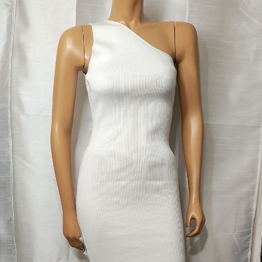 Cream Sheath Cocktail‎ Dress with One Shoulder